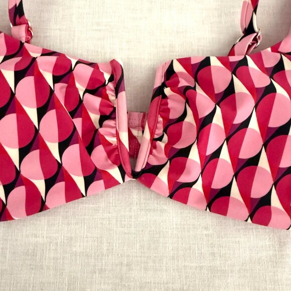 Retro Glam Geometric Pink Bikini Top Vintage Mod Modern Beach Chic Size Medium - Picture 2 of 10